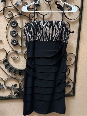 CITY TRIANGLE Black Cocktail Dress with Silver Sequin Bodice Size L